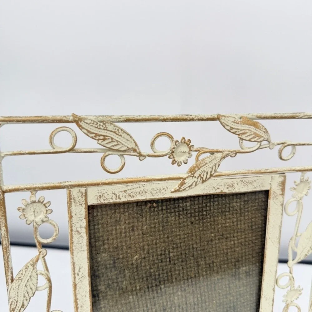 Metal Picture Frame Shabby Chic Floral Distressed Cream Feminine Cottage Decor